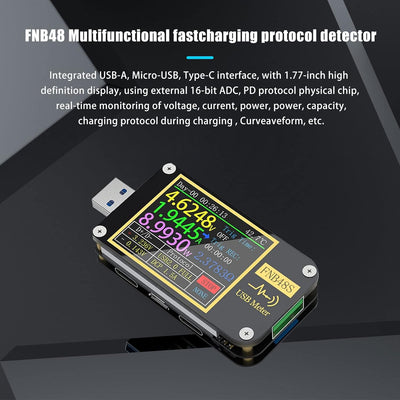 USB Tester USB Spannungsmesser, FNB48 PD Trigger Voltmeter USB 3.0 Spannungs- und Stromtester DC 4-2