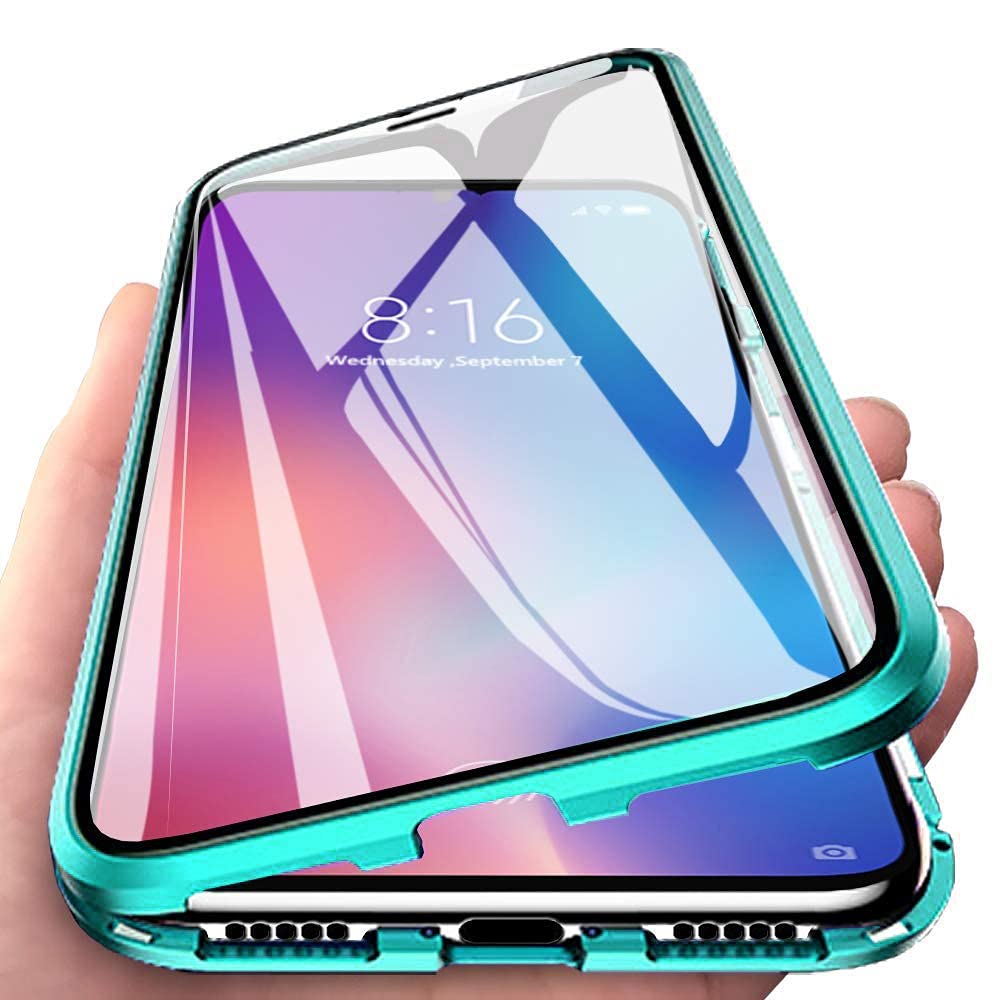 Hülle für Samsung Galaxy S22 5G, Magnetische Hartglas Hülle mit Vorderseite und Rückseite, Metallrah
