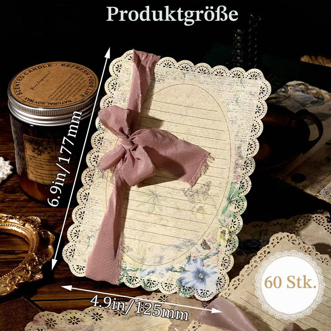 60 Blätter Spitze Kanten Scrapbook Zubehör, 6 Pack Vintage Scrapbook Papier für Bullet Journaling Zu