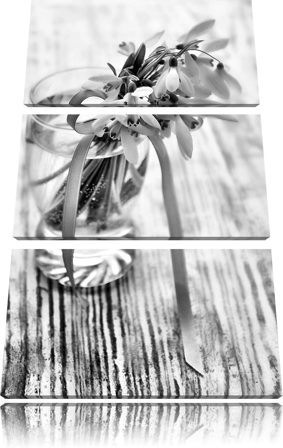 Pixxprint Schneeglöckchen mit rosa Band als Leinwandbild/Grösse: 3 Teilig (120x80) cm/Wandbild/Kunst