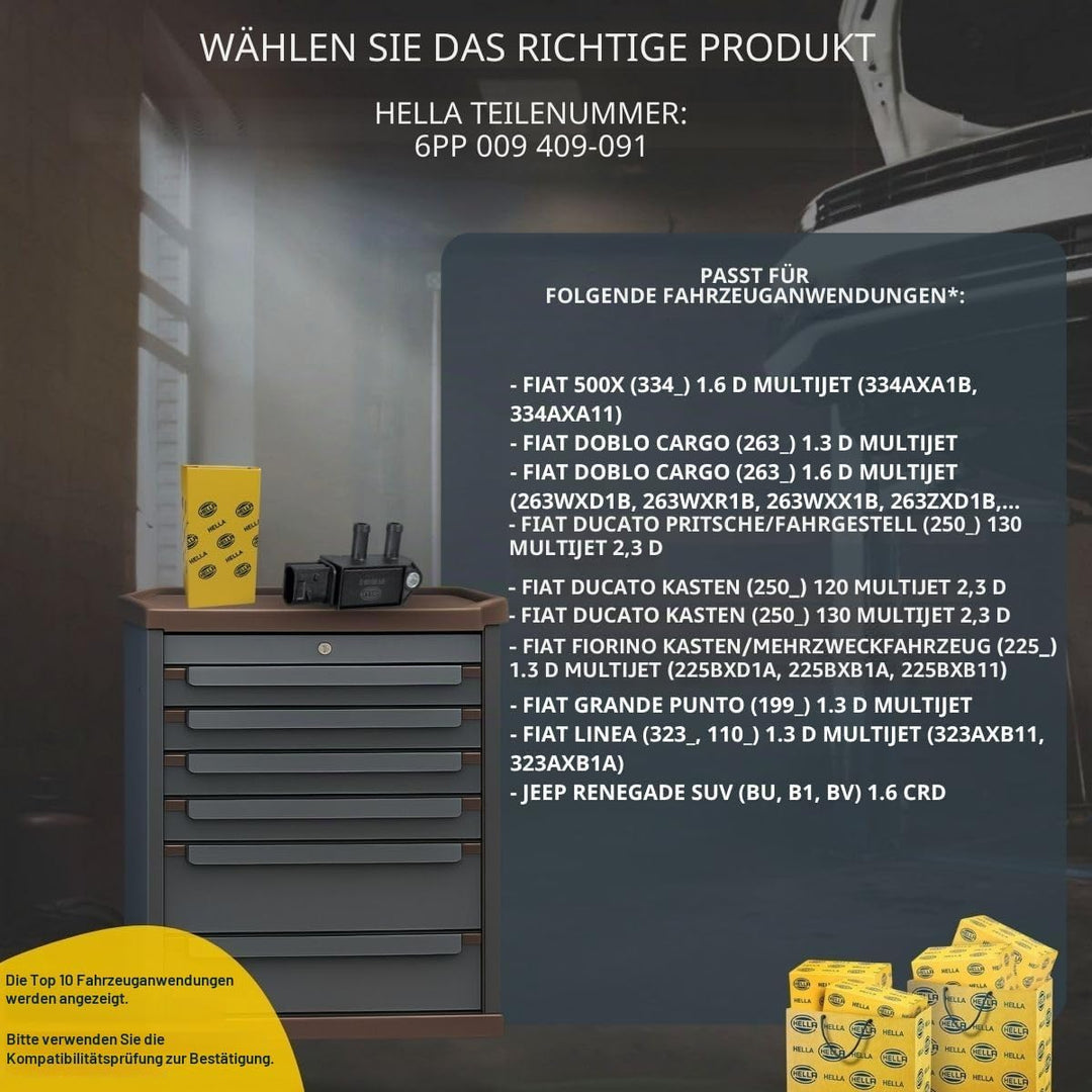 HELLA 6PP 009 409-091 Sensor, Abgasdruck - 3-polig - geschraubt