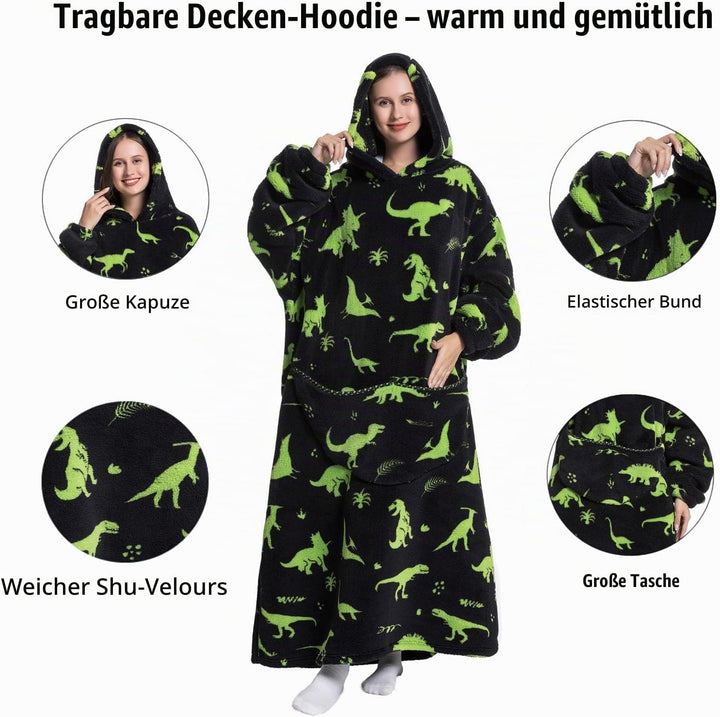 Hoodie Decke Extra Lang mit Kapuze und Tasche für Damen Herren | Weicher Kuschelpullover und tragbar