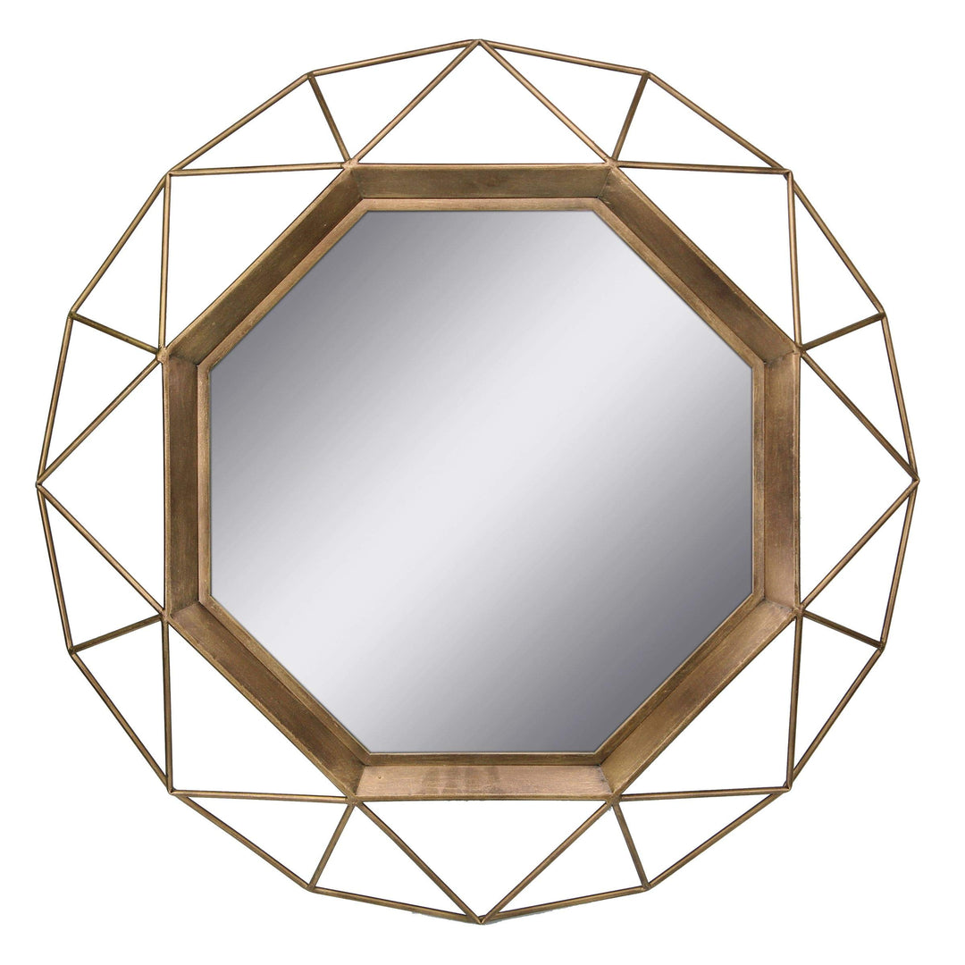 Stonebriar Decorative 28" Geometric Metal Frame Hanging Wall Mirror with Mounting Brackets, Antique