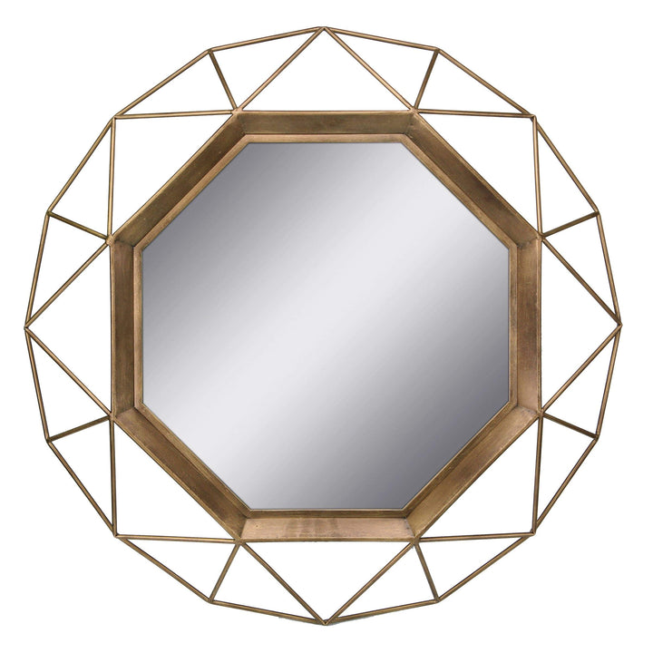 Stonebriar Decorative 28" Geometric Metal Frame Hanging Wall Mirror with Mounting Brackets, Antique