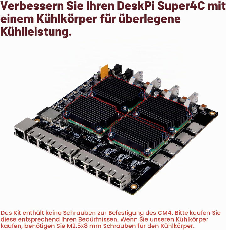 DeskPi Super4C für Raspberry Pi Compute Module 5, Cluster Mini-ITX Board Unterstützt 4 CM5, 2.5GbE +