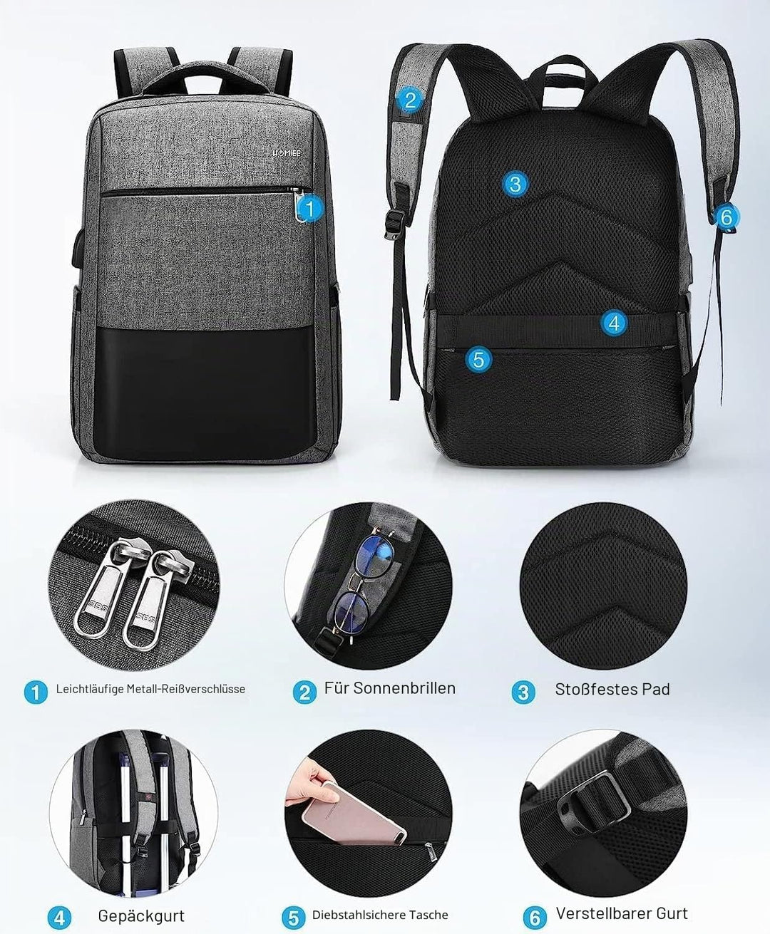 HOMIEE Laptop Rucksack Herren Arbeit Rucksack Travel Backpack Reiserucksack Tagesrucksack für Busine