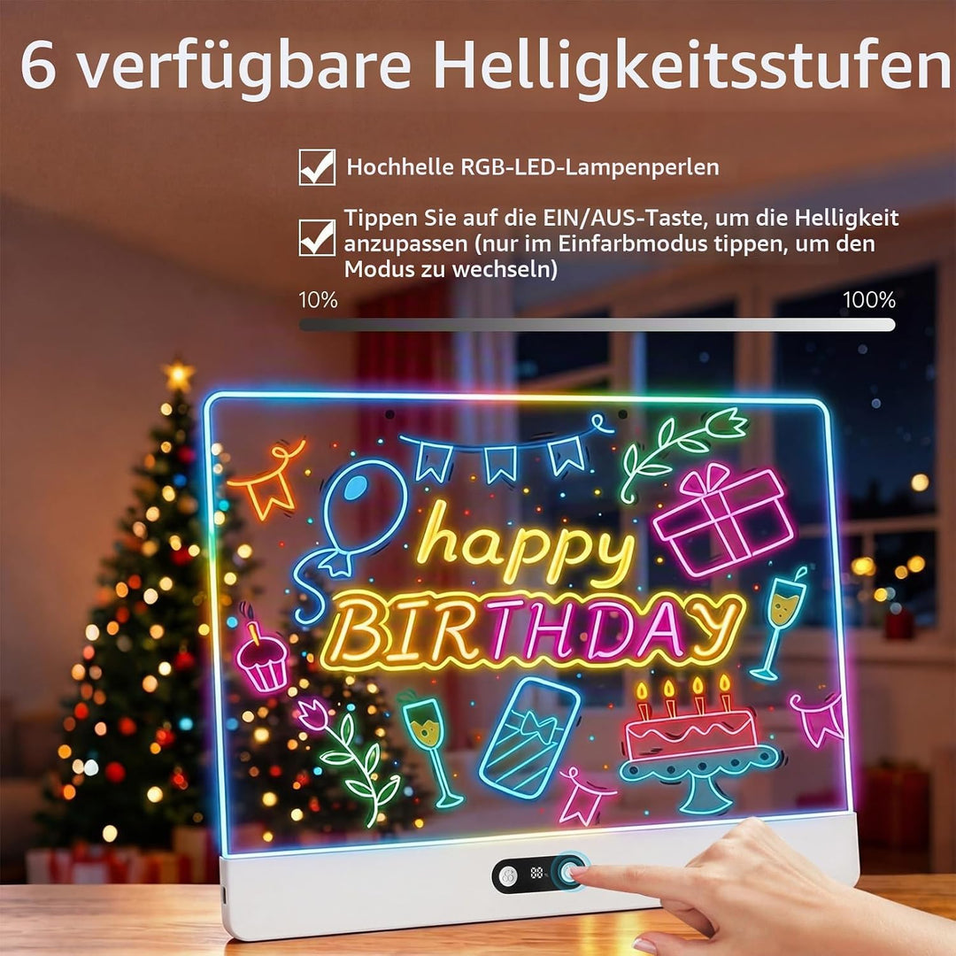 LED Zeichenbrett Wiederaufladbar mit RGB-Lichtern - 35cmx26cm Notiztafel aus kratzfestem Acryl,Led M
