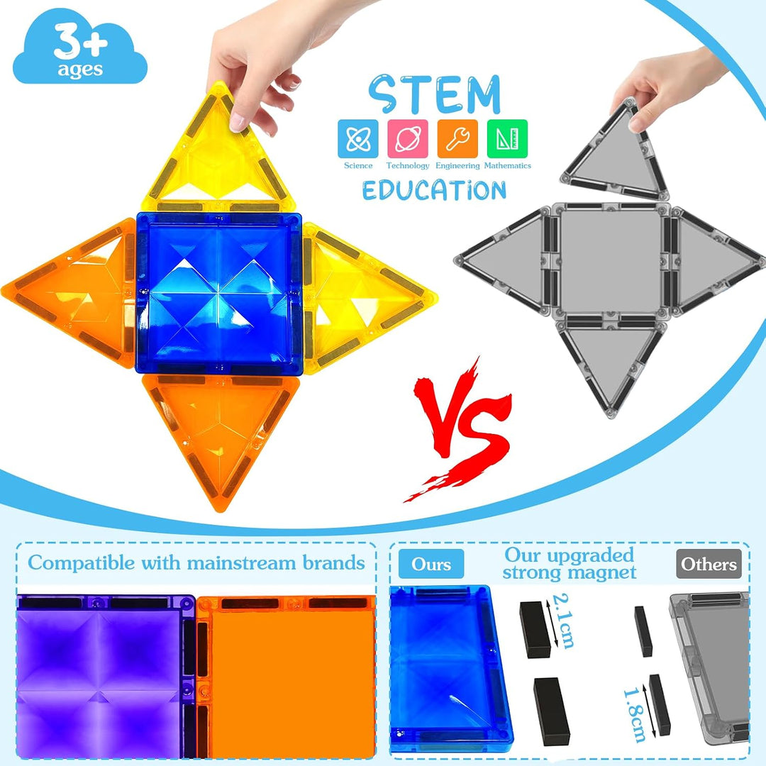 Magnetische Bausteine 60 Teile, Magnetbausteine Kinder Bauspielzeug Mit 1 Autos, Magnetic Tiles Lehr