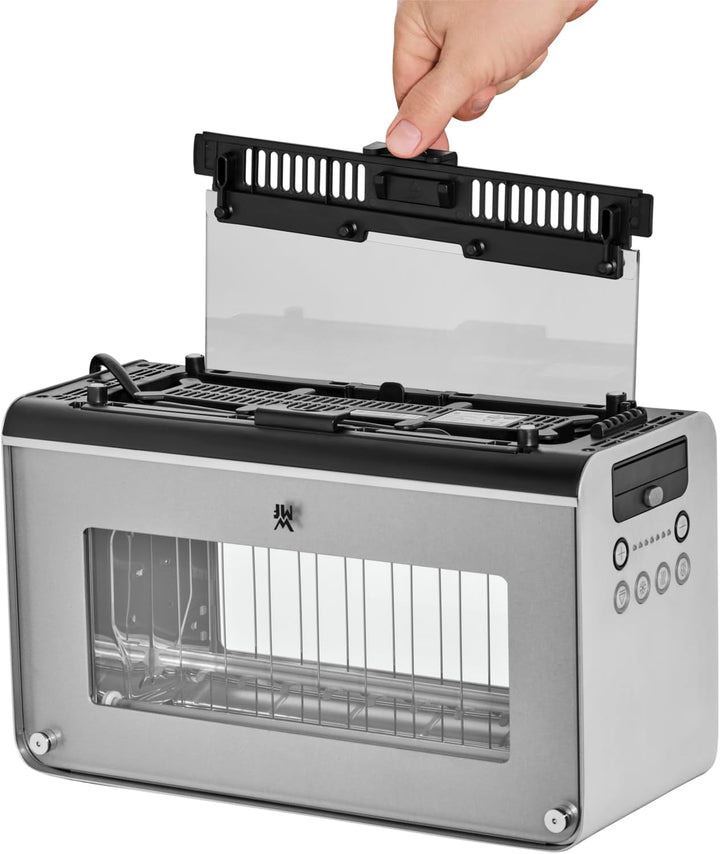 WMF Lono Toaster Glas mit Brötchenaufsatz, 2 Scheiben, XXL, motorisierte Toastaufnahme, Aufwärm-Funk