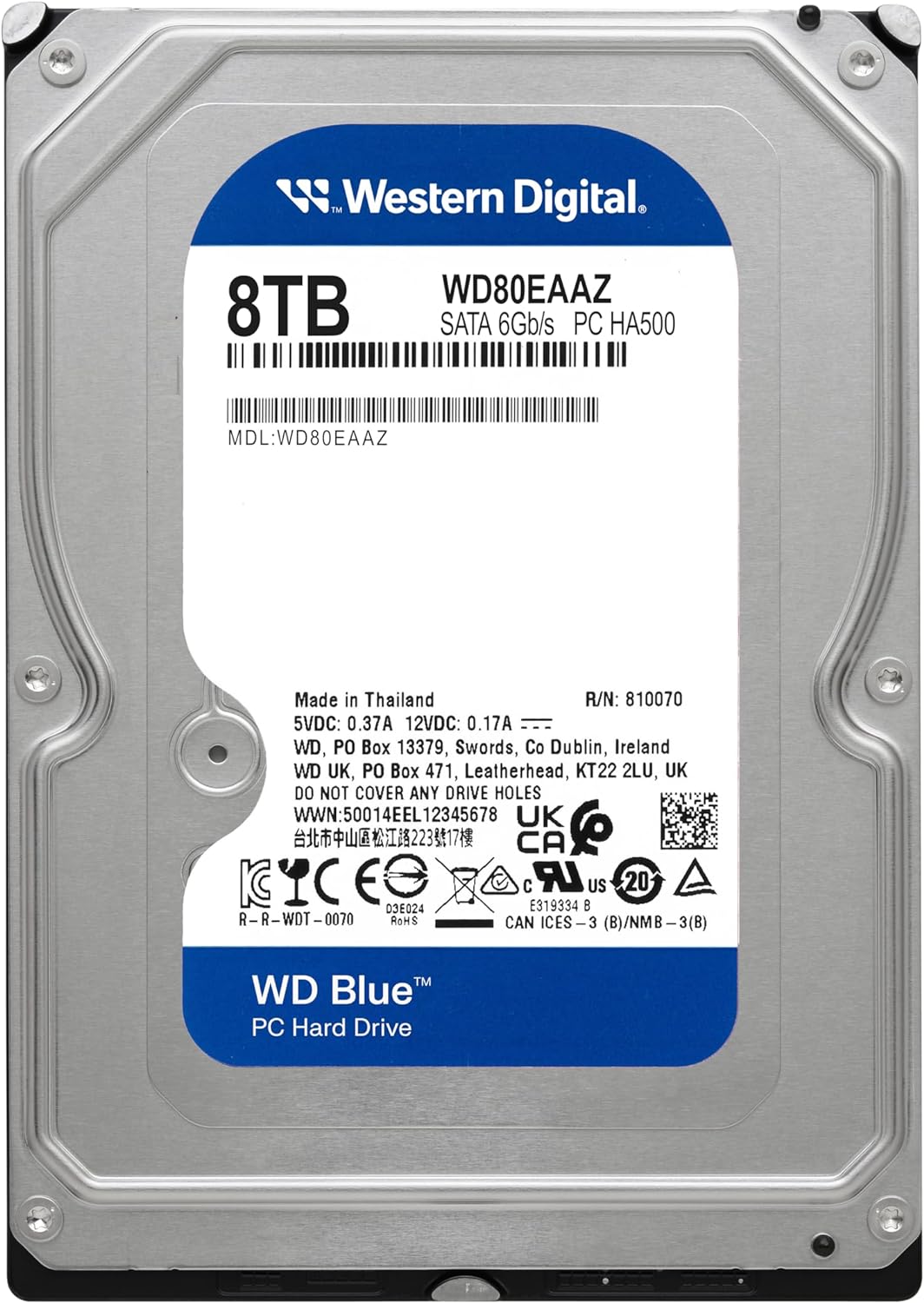 WD Blue 8TB 3.5" Internal Hard Drive - 5400 RPM Class, SATA 6 Gb/s, 256MB Cache, 2 Year Warranty