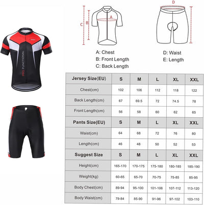 Lixada Herren Radtrikot Set Fahrrad Kurzarm Set Schnelltrocknend Atmungsaktives Shirt + 3D Cushion S