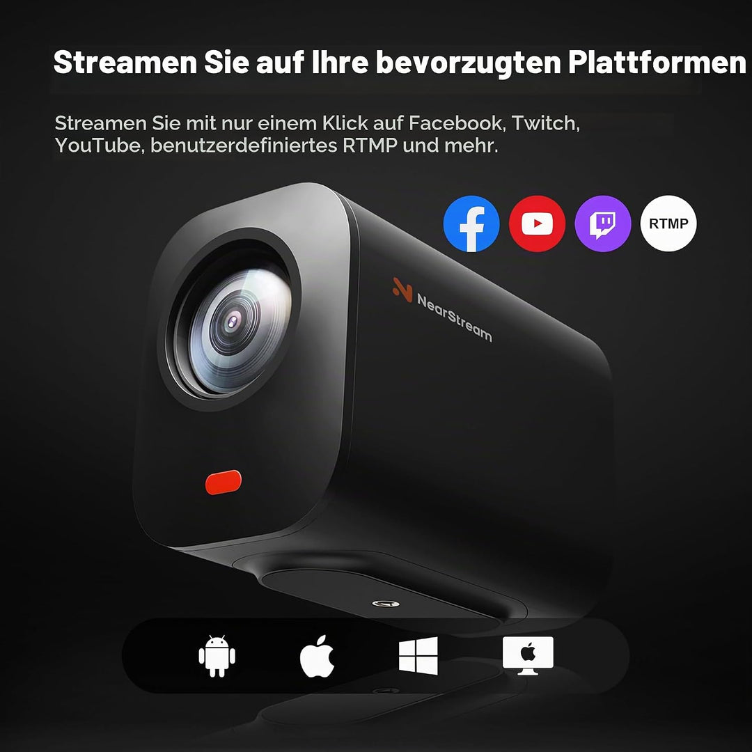 NearStream Wireless Streaming Kamera VM33, 2K StreamCam mit 40X Hybrid Zoom, 8-Mikrofone zur Rauschu