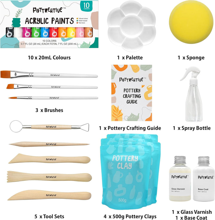 POTTREATIVE Lufttrocknendes Ton-Töpferset für Anfänger. DIY-Lufttrocknendes Ton-Set für Erwachsene.