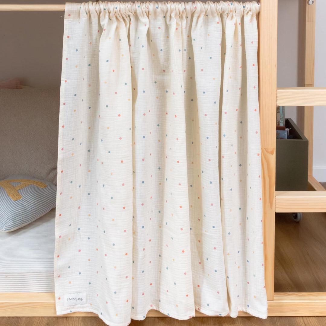 Musselin-Vorhang für IKEA KURA Kinderbett - Pünktchen | 100% Baumwolle, waschbar bei 30°C · weicher