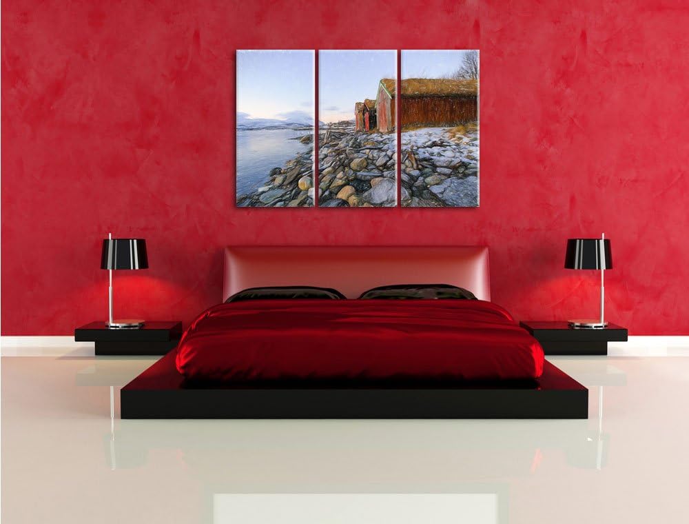 Pixxprint Küste der norwegischen See Tromso als Leinwandbild/Grösse: 3 Teilig (120x80) cm/Wandbild/K
