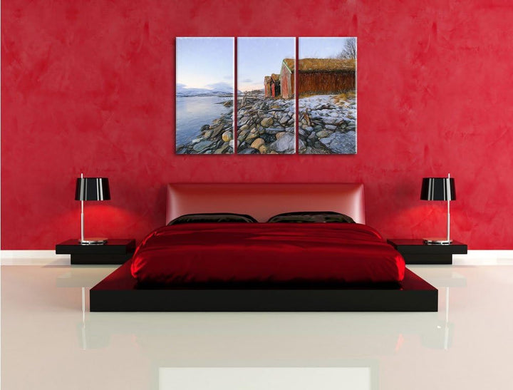 Pixxprint Küste der norwegischen See Tromso als Leinwandbild/Grösse: 3 Teilig (120x80) cm/Wandbild/K