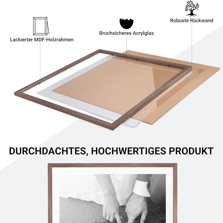 CABBEL 1x Bilderrahmen 60x60 cm Eiche Dunkel Rahmen 1-Pack | Dokumentenrahmen, Collage, Poster | MDF