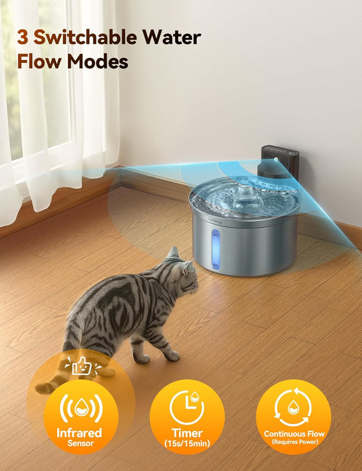 Katzenbrunnen Edelstahl Kabellos mit Sensor für Katzen und Hunde 3,5L|FEELNEEDY [FN-W19] Wasser-und