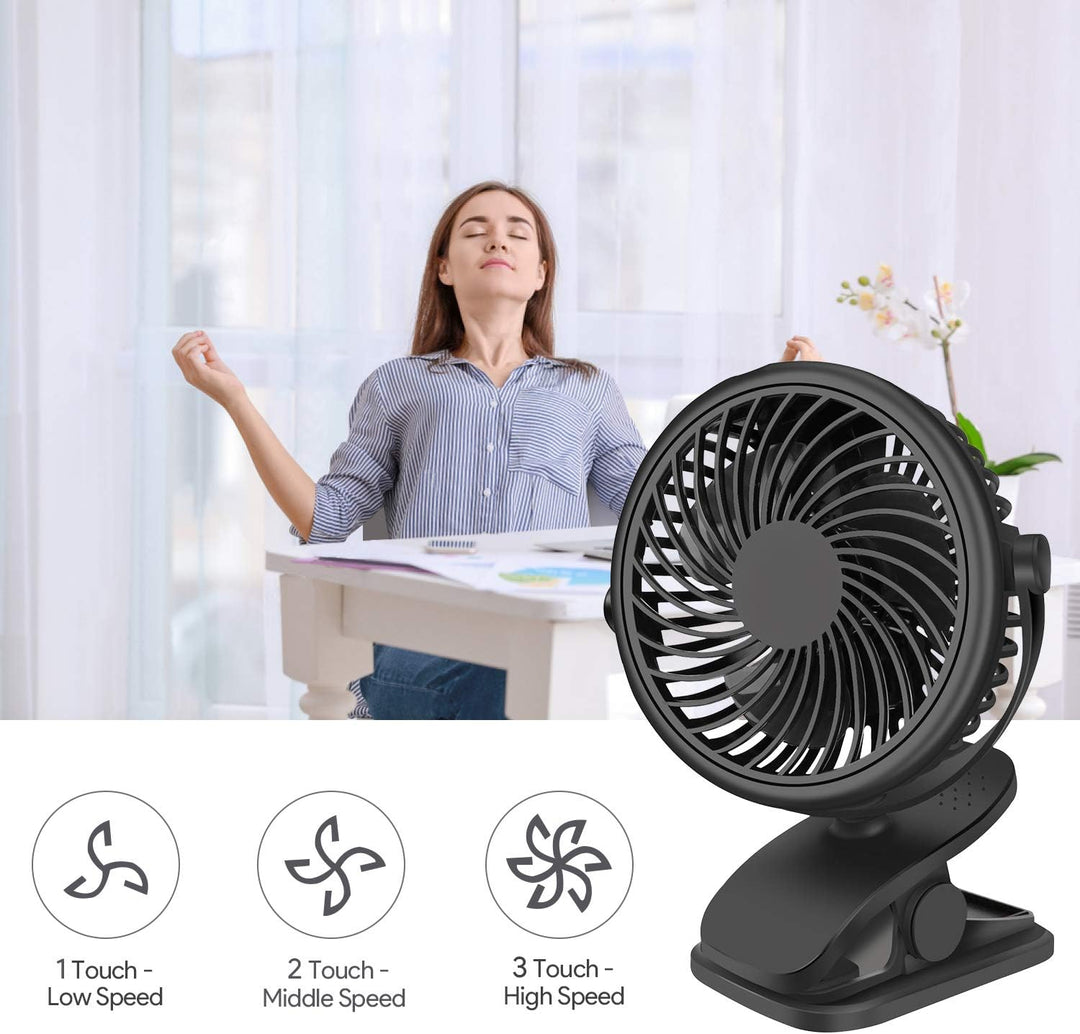 Mini USB Ventilator, Tragbarer Clip Tischventilator mit 3000mAh Wiederaufladbare Batterie, 3 Geschwi