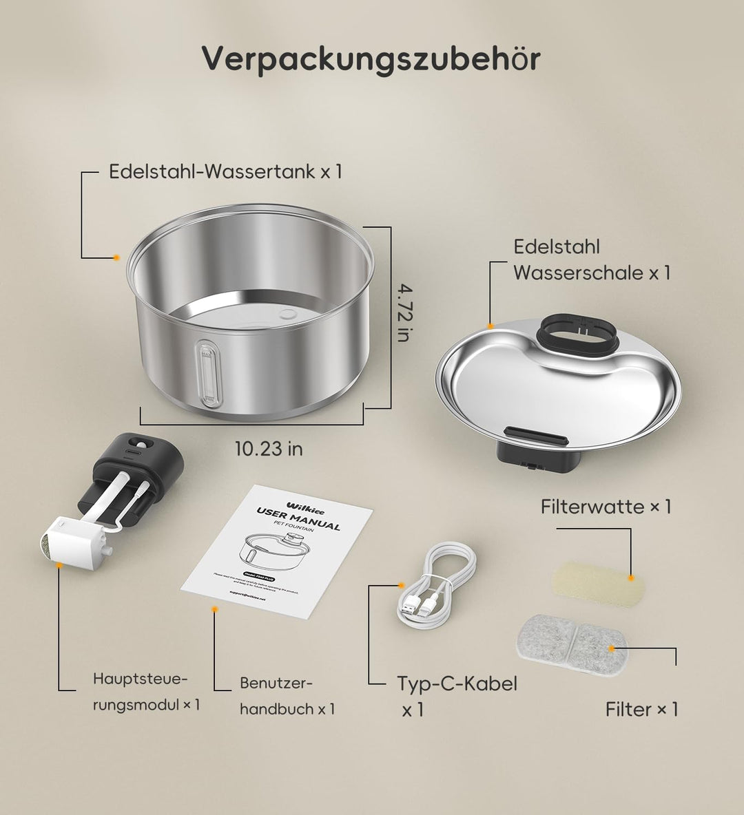 Katzenbrunnen Edelstahl, 5,5 L Trinkbrunnen für Katzen Kabellos, 5000mAh Akku Hunde mit bewegungsmel