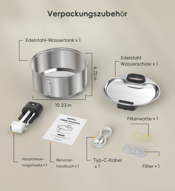 Katzenbrunnen Edelstahl, 5,5 L Trinkbrunnen für Katzen Kabellos, 5000mAh Akku Hunde mit bewegungsmel