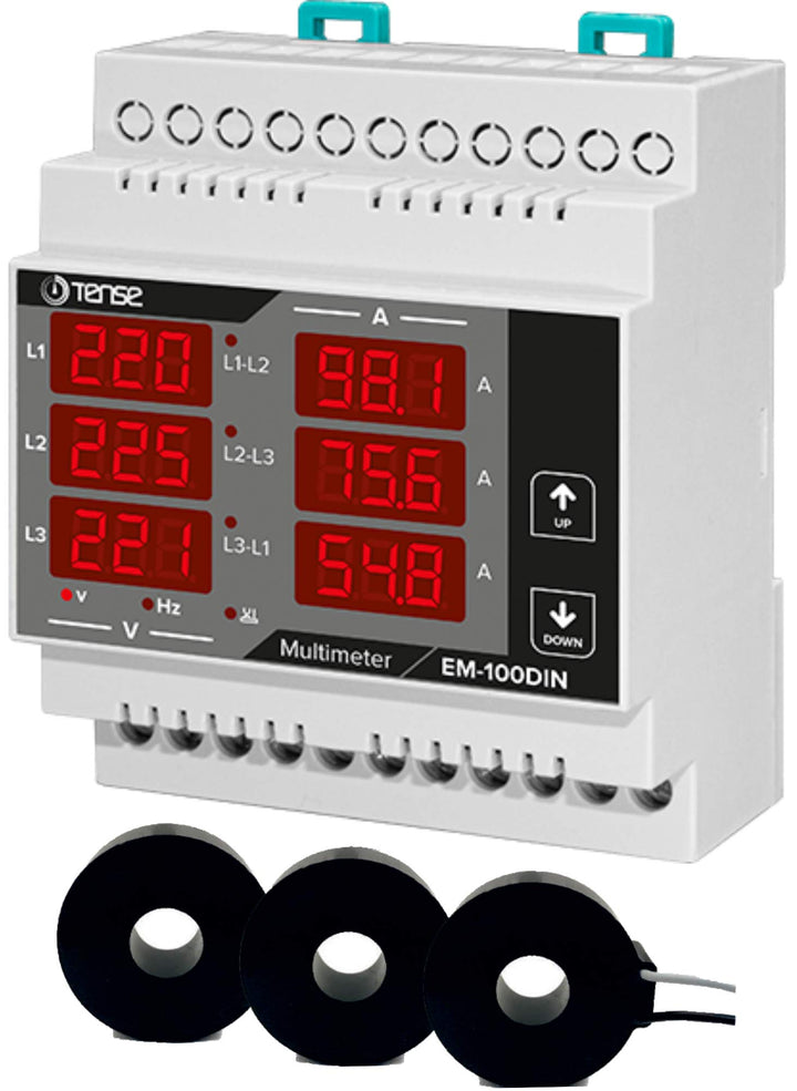 Tense Elektronik EM-100DIN Einbaumessgerät Multimeter zur Messung von Strom (1A-100A), Spannung und