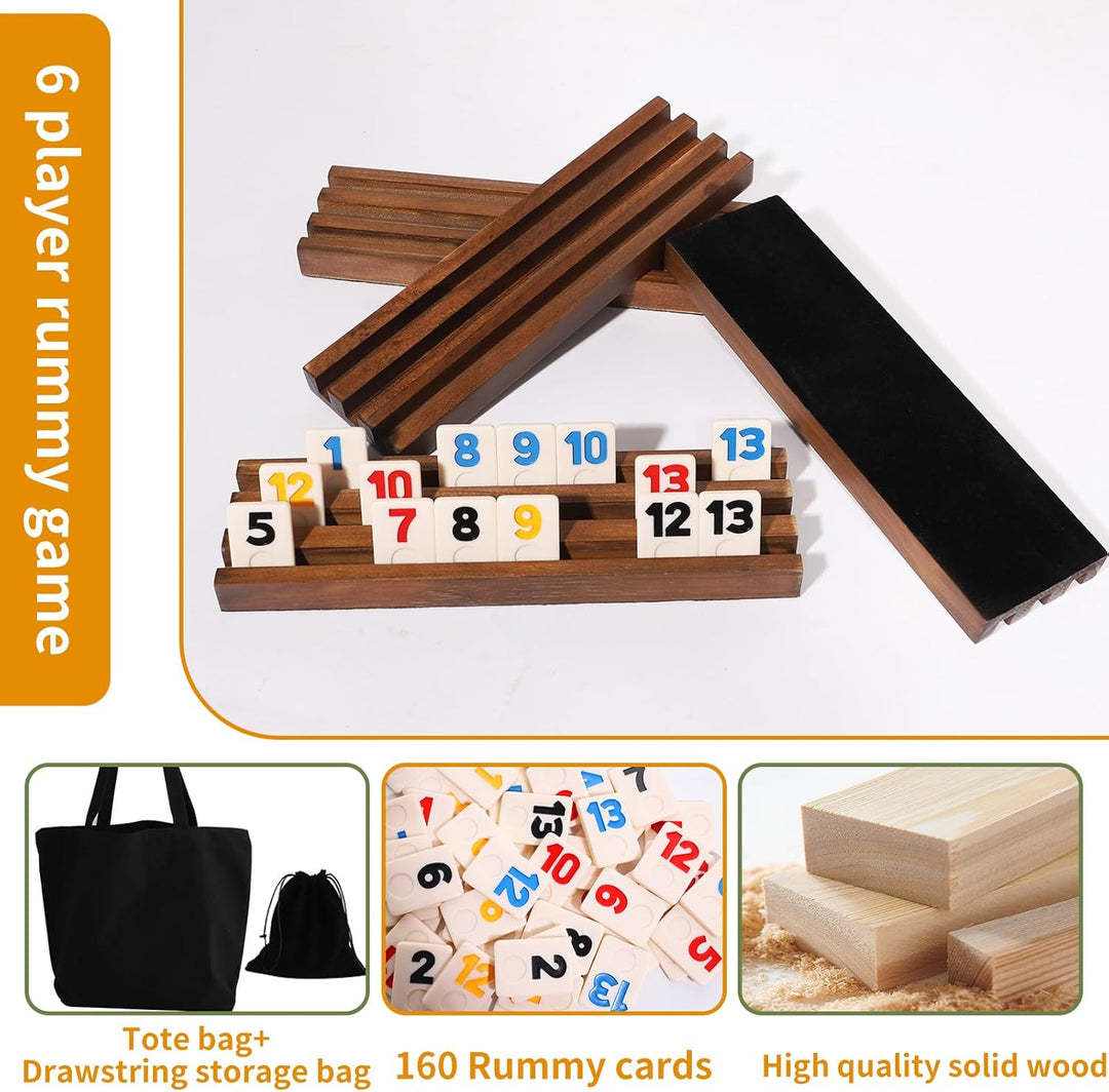 Rummy Cup Original, 4 Player Rummy Cup inklusive 106 Spielsteinen, 4 Holz-Steinehaltern, Kordelzug-A