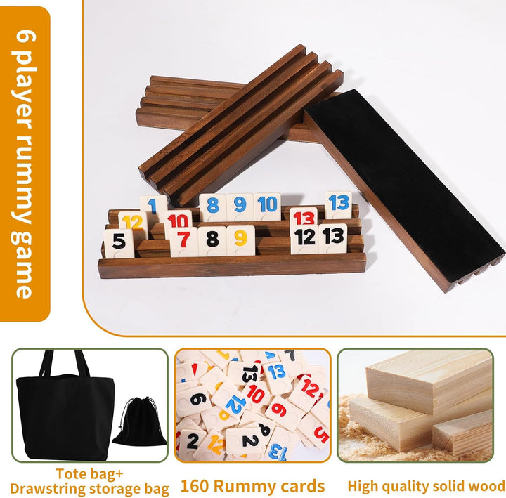 Rummy Cup Original, 4 Player Rummy Cup inklusive 106 Spielsteinen, 4 Holz-Steinehaltern, Kordelzug-A
