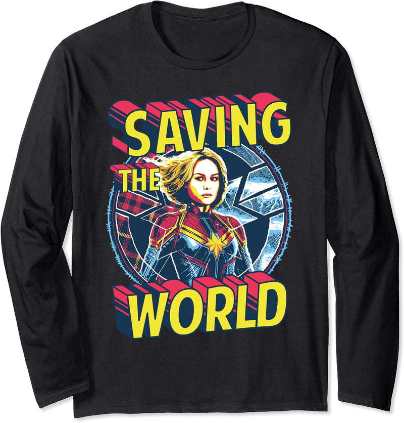 Captain Marvel Saving The World Portrait Langarmshirt