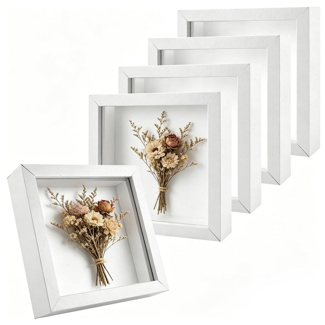 MIVIDE 3D Bilderrahmen zum Befüllen Weiss, 15 x 15 cm Rahmen Tiefer, 5 Stück | MDF-Material, Aufhäng