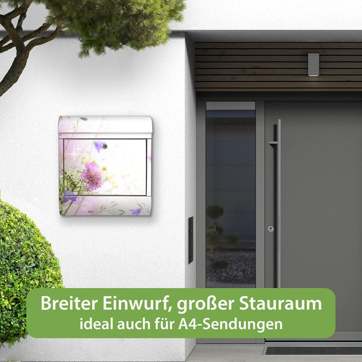 banjado Briefkasten Edelstahl 38x43x12cm & 2 Schlüssel - rostfreier Edelstahl Briefkasten mit Zeitun