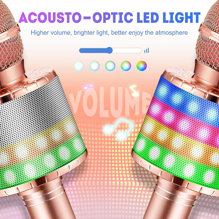 Karaoke Mikrofon Kinder mit LED Licht, Tragbare Drahtloses Bluetooth Mikrofon Lautsprecher, Heim KTV