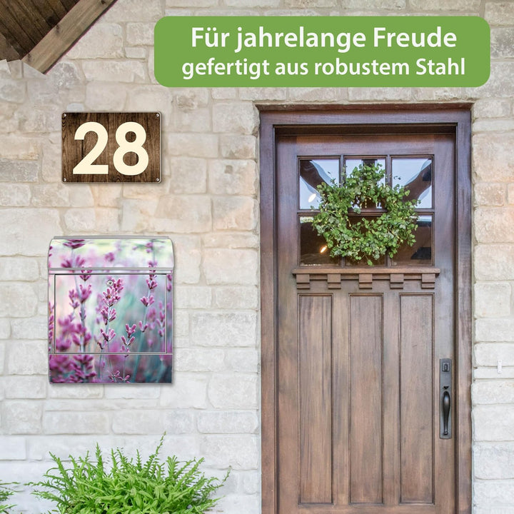 banjado® Design Briefkasten mit Motiv Lavendel 39x47x14cm &amp; 2 Schlüssel - Briefkasten Stahl Silber m