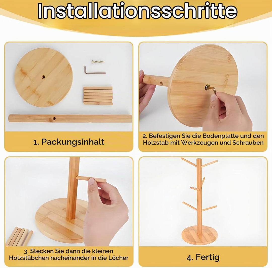 2 Stück Brezelständer Holz, 16x36cm Brezenständer 6-armig Vielseitig als Tassenständer Wurstständer