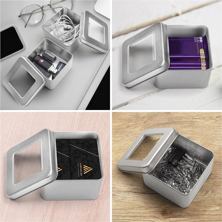 Kurtzy Silber Metalldosen mit Deckel (10er Pack) 9x9xH5,7cm Kleine Metall Boxen Tragbare Leere Metal