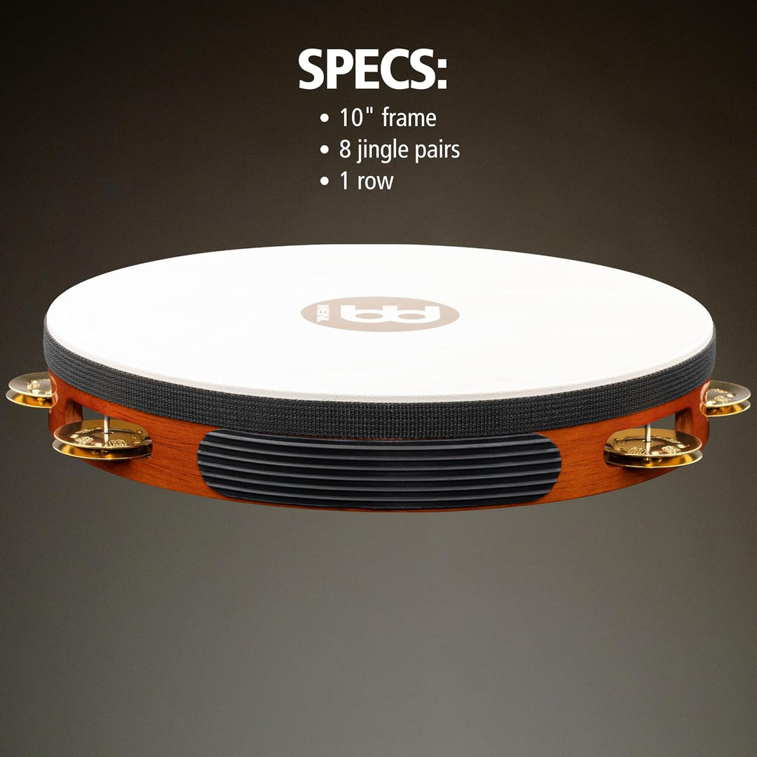 Meinl Percussion TAH1B-AB Headed Wood Tambourine mit Messingschellen (1-reihig), 25,40 cm (10 Zoll)