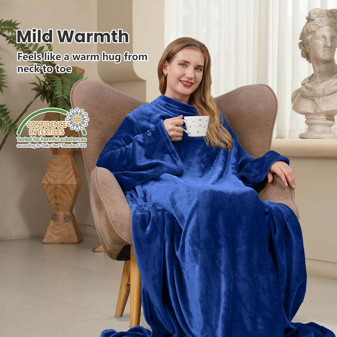 Winthome Decke mit Ärmeln, Kuscheldecke Weich Warm Flauschig, Tragbare Decke mit Klettverschluss und
