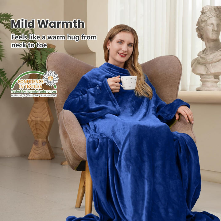 Winthome Decke mit Ärmeln, Kuscheldecke Weich Warm Flauschig, Tragbare Decke mit Klettverschluss und