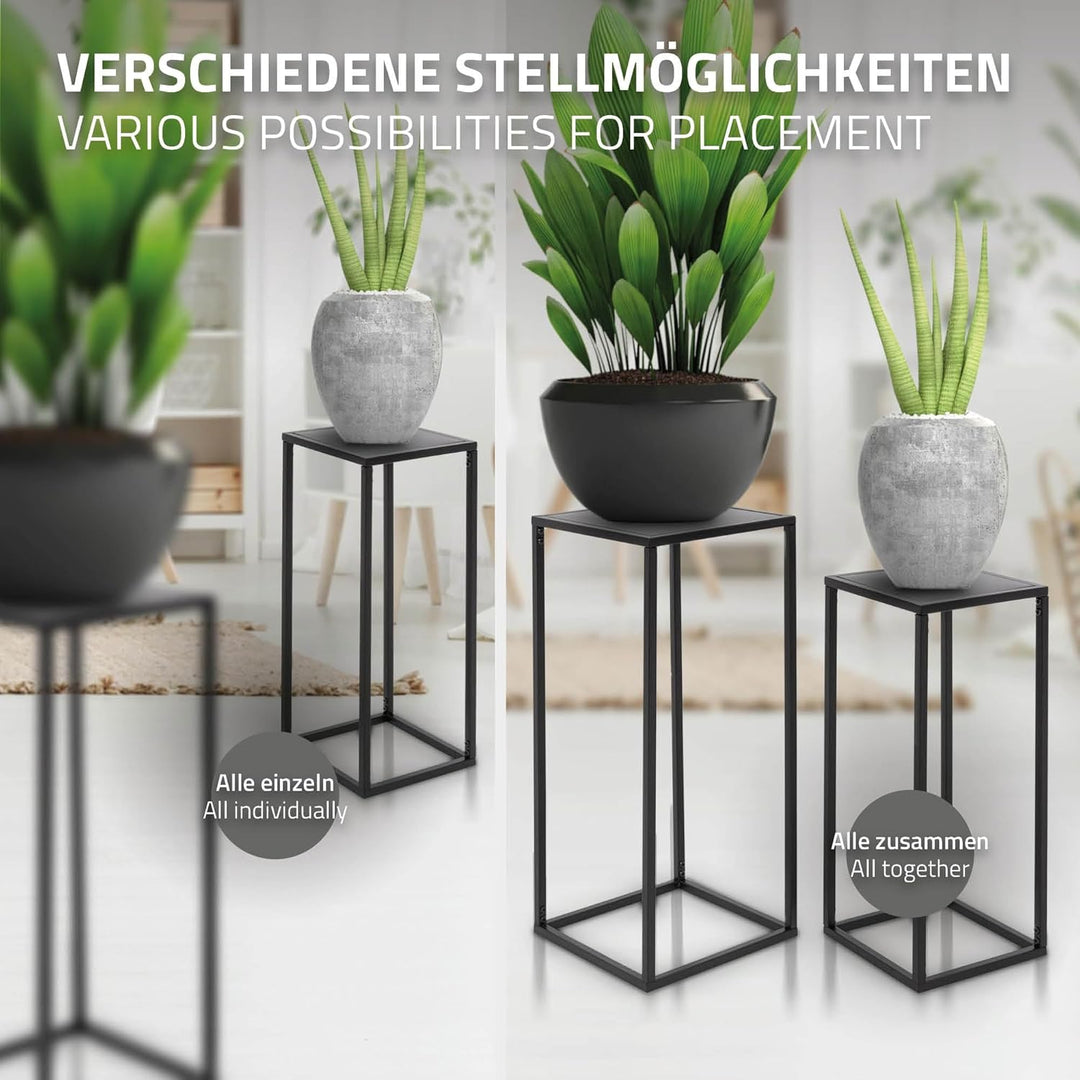 ML-Design Blumenständer im 2er Set, Schwarz, 20x60x20/30x70x30 cm, Moderne Blumentopfständer, Wetter