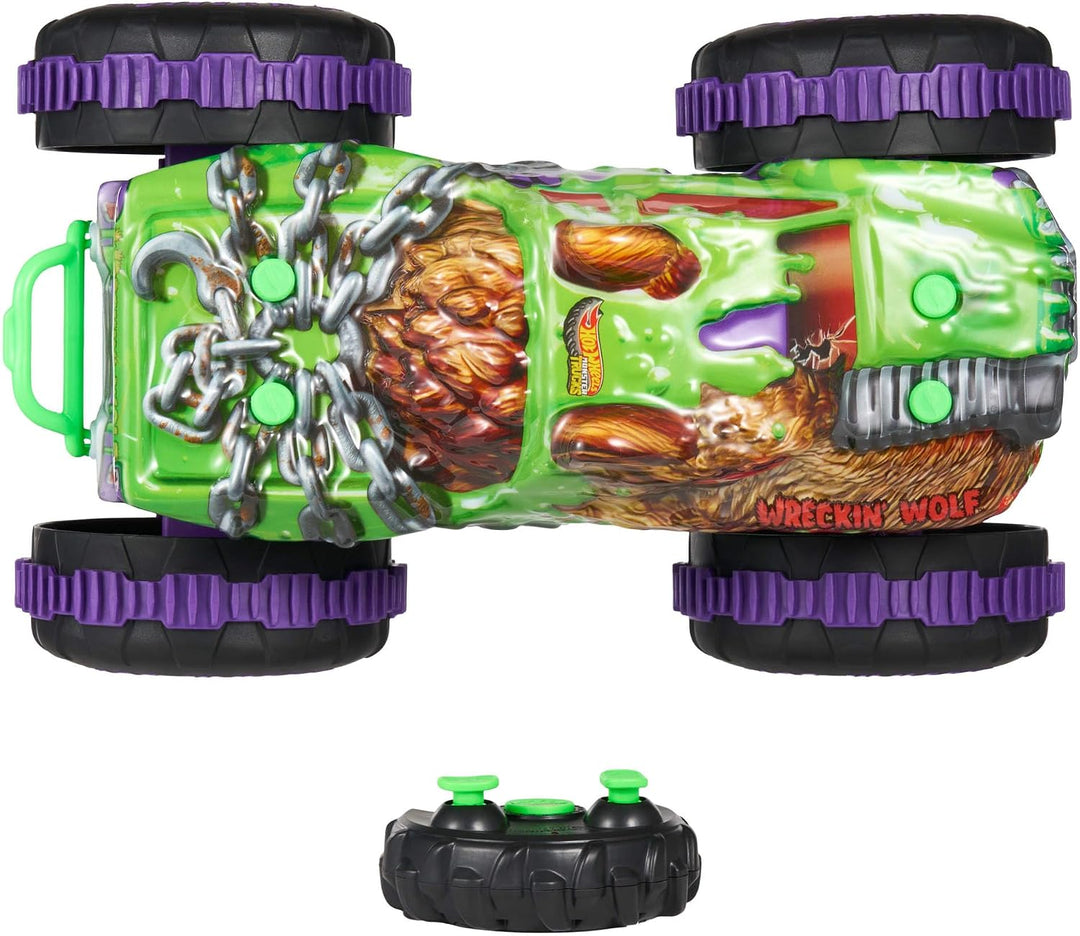 Hot Wheels Spielzeug Monster Trucks, Wreckin‘ Wolf im Massstab 1:15 mit Fernbedienung, ferngesteuert