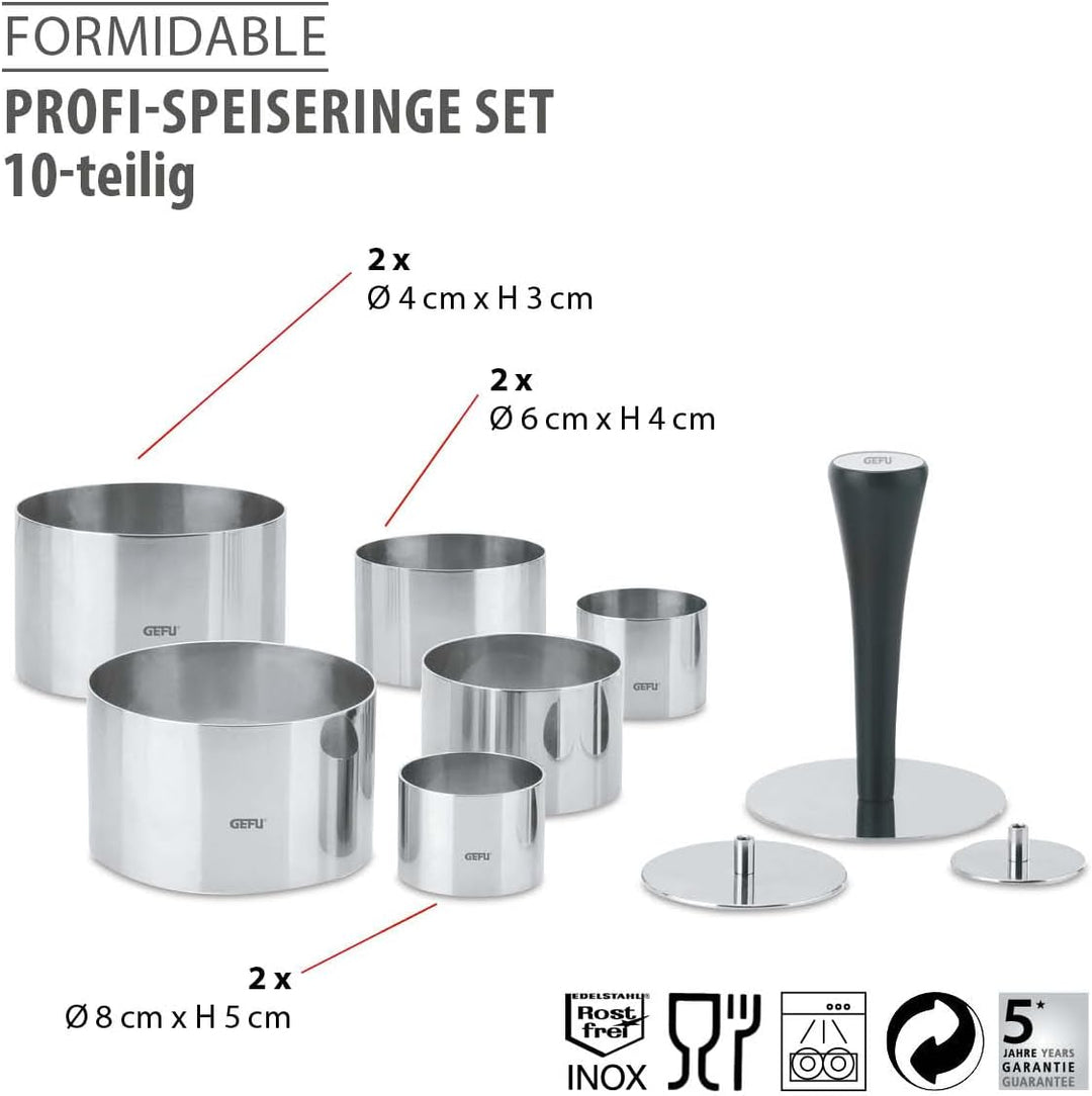 Gefu Profispeisenringe Formidable, Silber, Set für Kuchen, Desserts, Burger und mehr