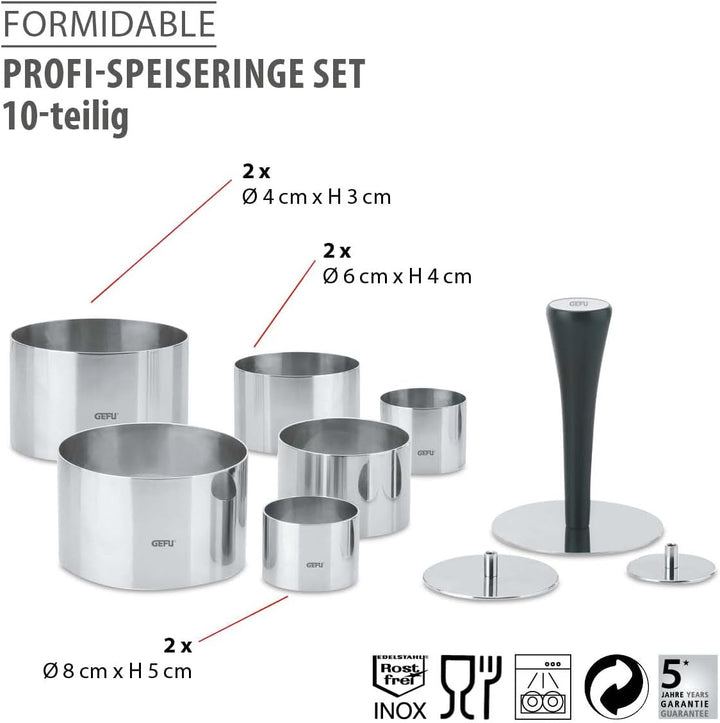 Gefu Profispeisenringe Formidable, Silber, Set für Kuchen, Desserts, Burger und mehr