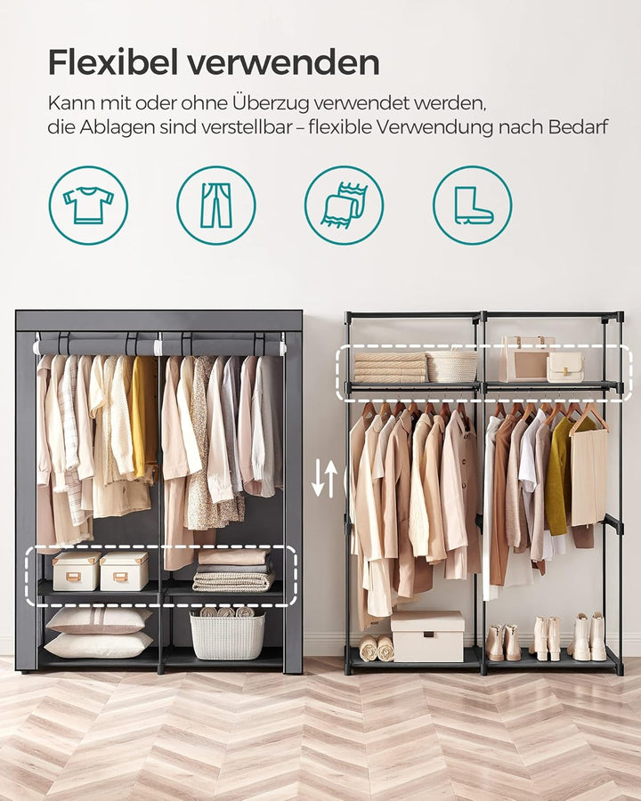 SONGMICS Aufbewahrungsschrank, tragbar, mit Aufhängestange, faltbar, Garderobe, Schlafzimmer, Arbeit