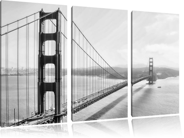Pixxprint Golden Gate Bridge, San Francisco / 3-Teilig/Gesamtmass 120cm Leinwandbild bespannt auf Ho