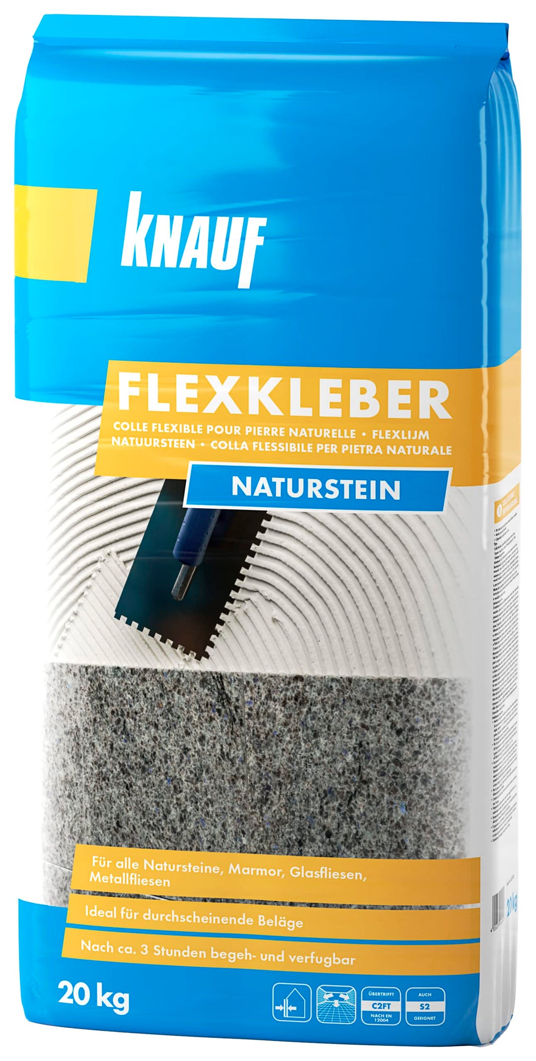 Knauf Flexkleber Naturstein 20-kg – Marmor-Klebstoff und Fliesen-Kleber zum Verlegen von Glas-Fliese