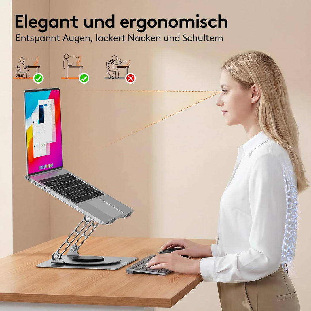 TECKNET 360° Laptop Ständer Höhenverstellbar, Verstellbarer Notebook Halterung aus Metall mit Doppel