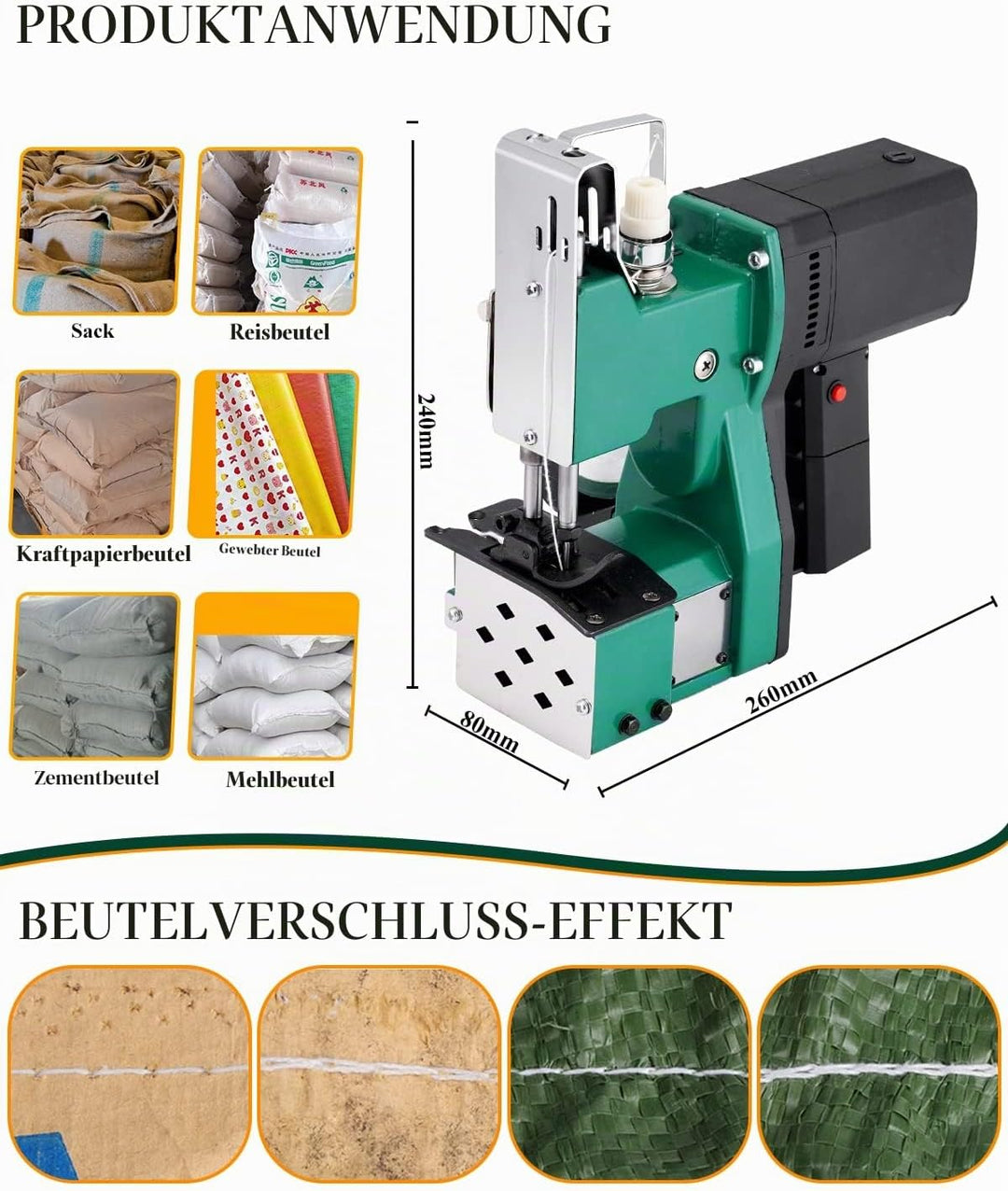 MXBAOHENG Sacknähmaschine 220V Nähmaschine für Säcke Tragbares Beutelverschliessmaschine Elektrische
