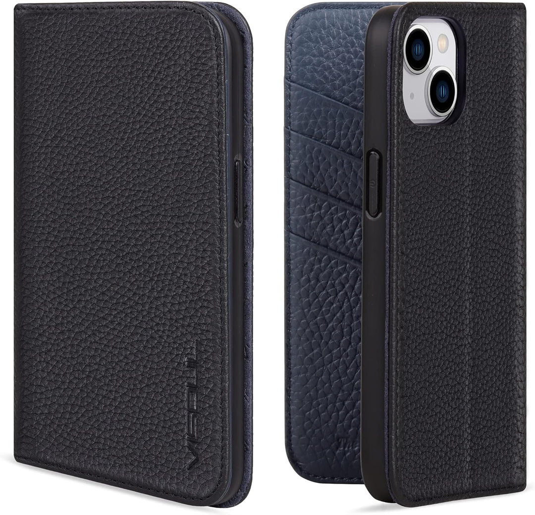 VISOUL Hülle für iPhone 14 Plus, Schutzhülle [Erstklassiges Rindsleder] [Schützt vor Stoss] [Kartenf