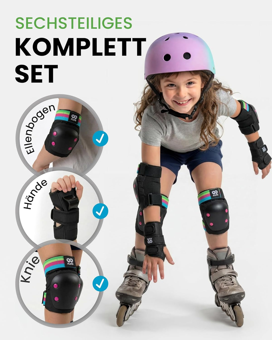 99FLIPS Protektoren Kinder Knieschoner Kinder - Schoner Inliner Set - Schutzausrüstung - Knie und El