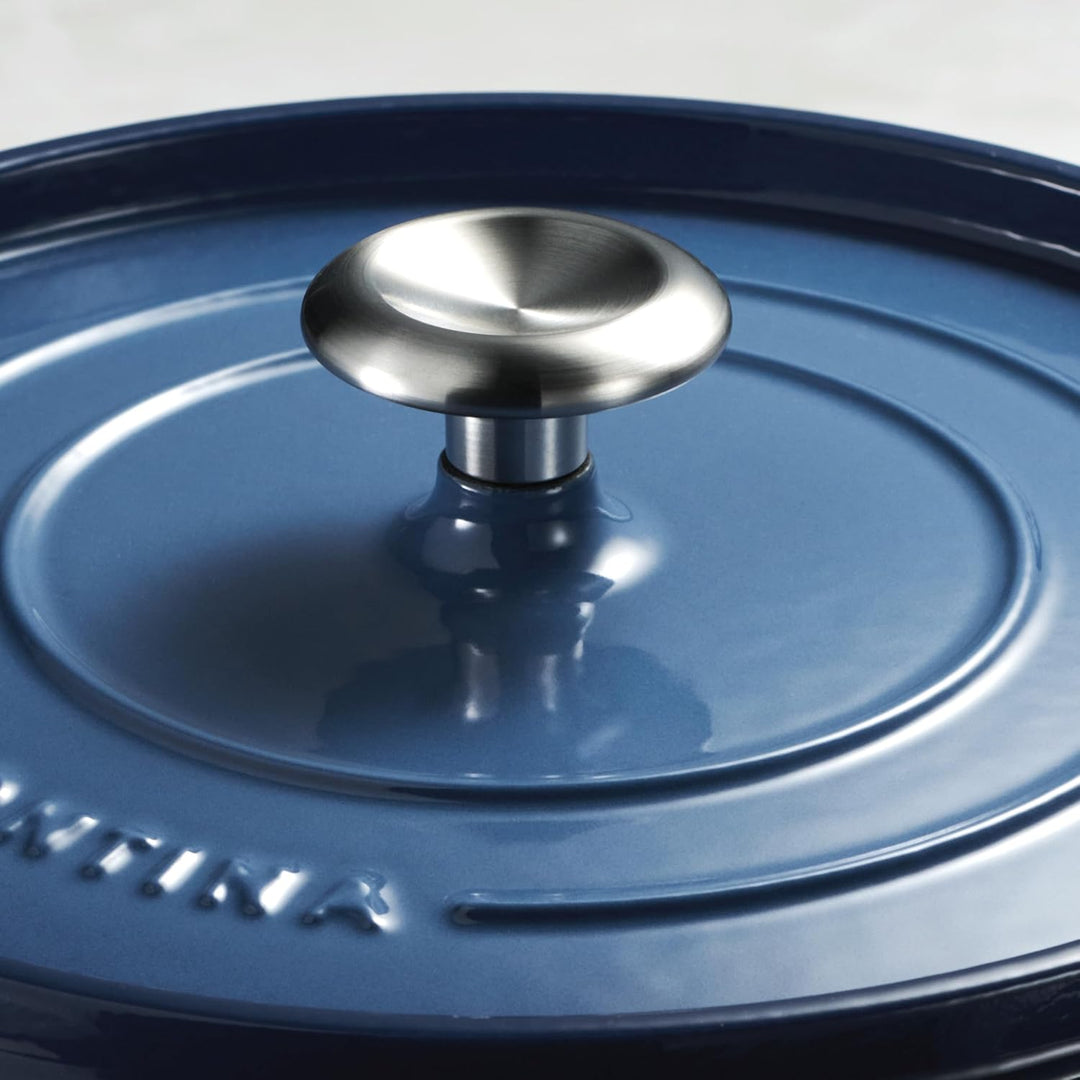Tramontina Gusseisen-Bräter, Emailliertes Gusseisen, Blau, mit Deckel, Induktion, Backofengeeignet b